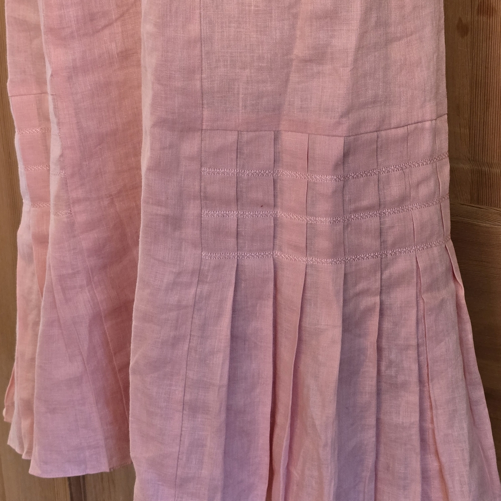 Ann Taylor Pretty Pink V- Neck Linen Dress Adorable Pleats Vacation Cruise Date - Picture 4 of 9